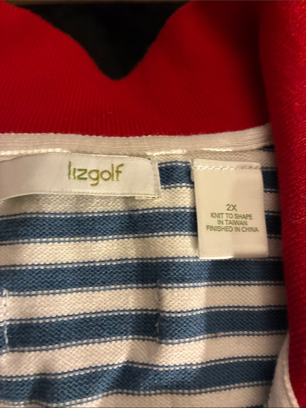 Sleeveless Striped Polo Top - Blue & White with Red Trim - Picture 2 of 5